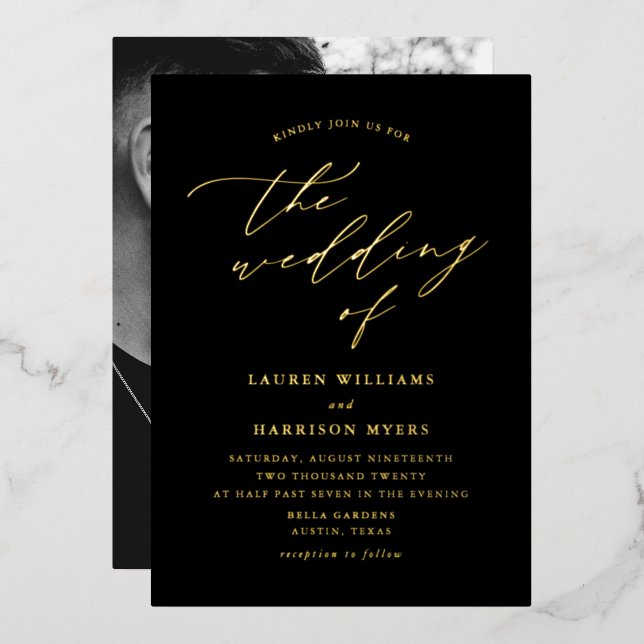 Black and Gold Script Photo Wedding (Front/Back)