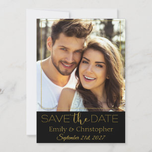 Black and Gold Script Save the Date Photo Card
