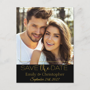 Black and Gold Script Save the Date Photo Card