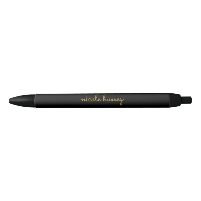 Black and Gold Script  | Stylish Monogram Modern Black Ink Pen (Front)