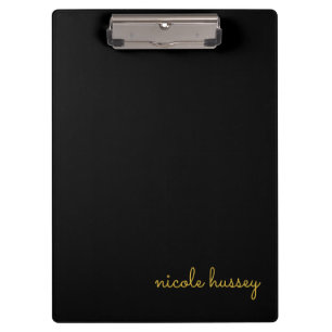 Black and Gold Script    Stylish Monogram Modern Clipboard