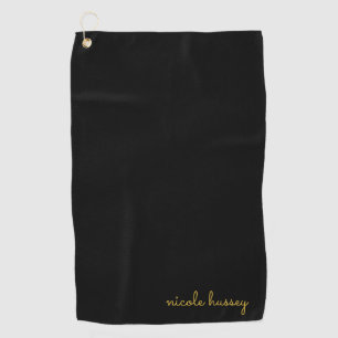 Black and Gold Script Stylish Monogram Modern Golf Towel