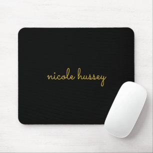 Black and Gold Script    Stylish Monogram Modern Mouse Mat