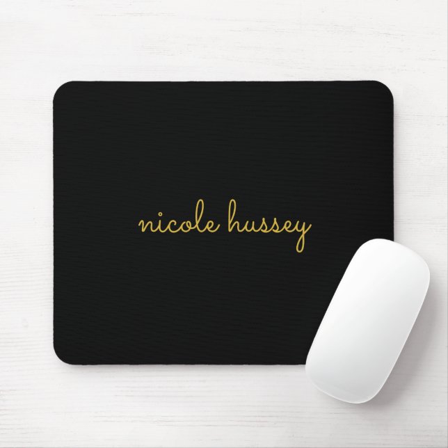 Black and Gold Script  | Stylish Monogram Modern Mouse Mat (With Mouse)
