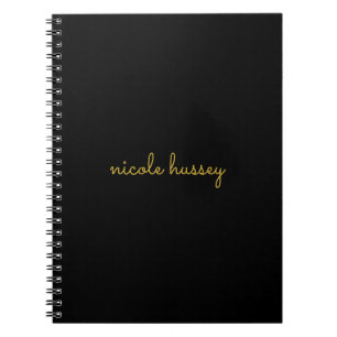 Black and Gold Script Stylish Monogram Modern Notebook