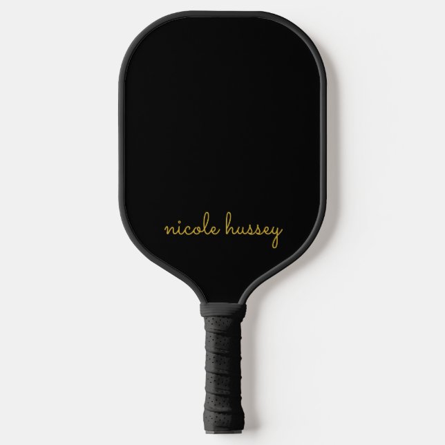 Black and Gold Script  | Stylish Monogram Modern Pickleball Paddle (Front)