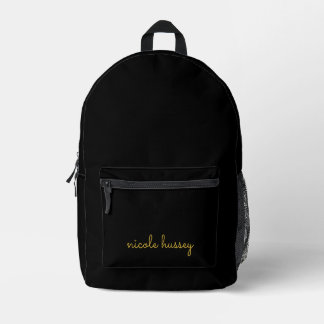 Black and Gold Script  | Stylish Monogram Modern Printed Backpack