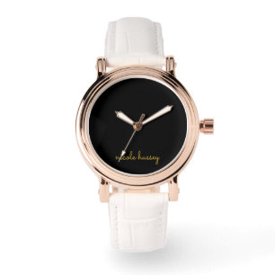 Black and Gold Script Stylish Monogram Modern Watch
