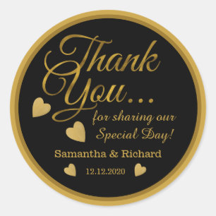 Black And Gold Script Thank You Wedding Favour Classic Round Sticker