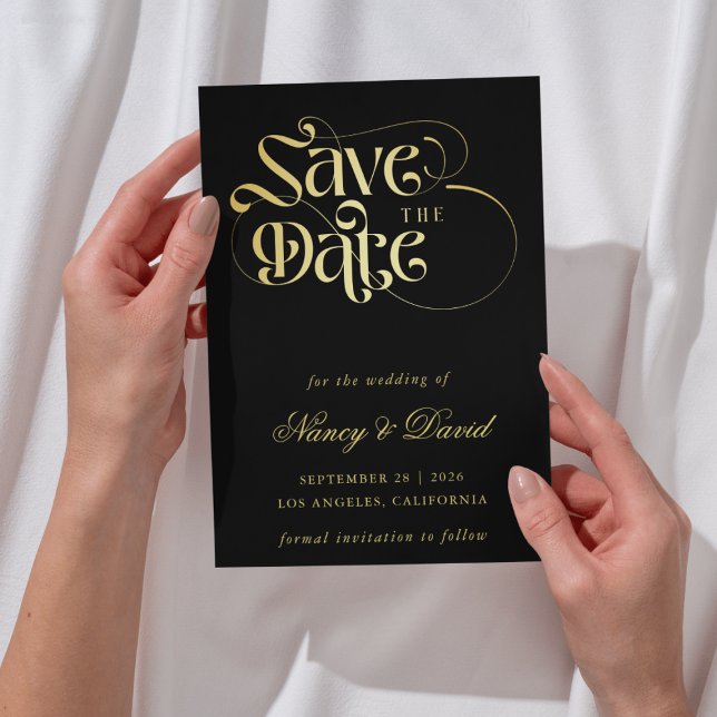 Black And Gold Script Wedding Save The Date  (Creator Uploaded)
