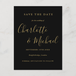 Black And Gold Script Wedding Save the Date Card