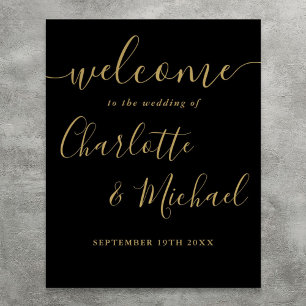 Black And Gold Script Wedding Welcome Sign