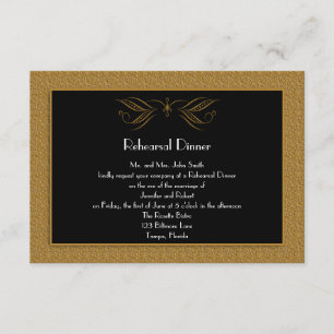 Black and Gold Scroll Accent Wed Rehearsal Dinner Invitation