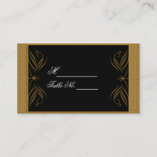 Black and Gold Scroll Accent Weddinf Place Card