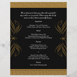 Black and Gold Scroll Accent Wedding Menu