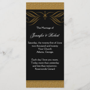 Black and Gold Scroll Accent Wedding Program Programme