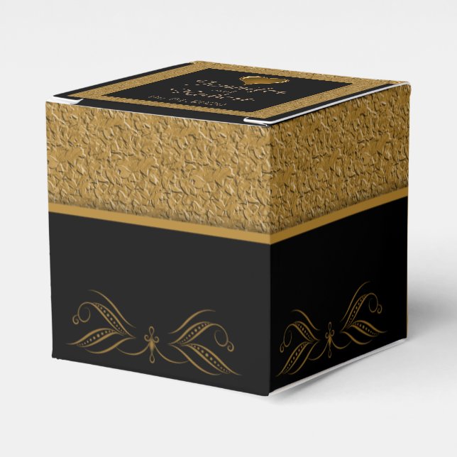 Black and Gold Scroll Wedding Favour Box (Front Side)