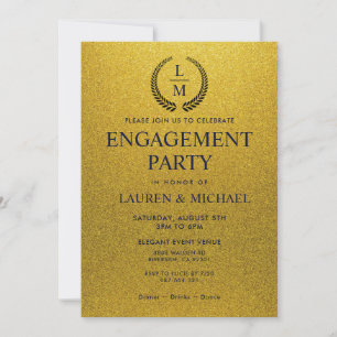 Black and Gold Shining Glitter Engagement Party Invitation