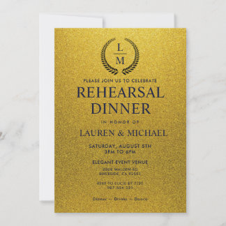Black and Gold Shining Glitter Rehearsal Dinner Invitation