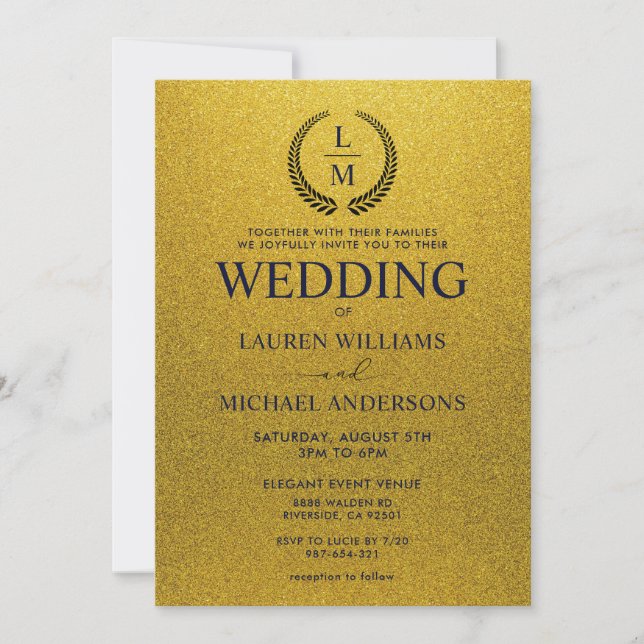 Black and Gold Shining Glitter Wedding Invitation (Front)