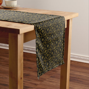 Black and Gold Shiny Geometric Pattern Elegant Short Table Runner
