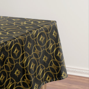 Black and Gold Shiny Geometric Pattern Elegant Tablecloth