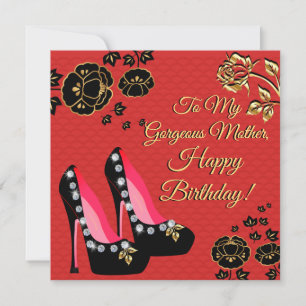 Black And Gold Shoes Red Mother Birthday Card