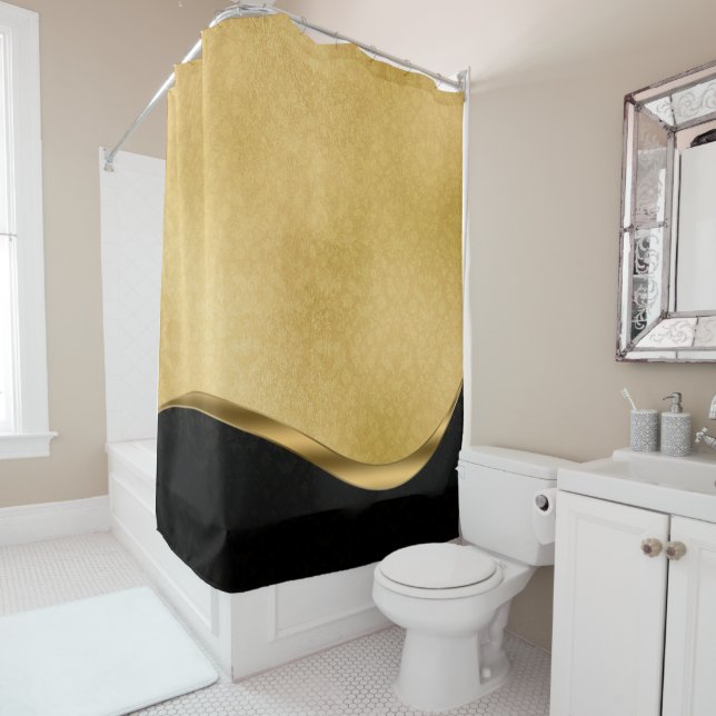 Black and Gold Shower curtains (In Situ)