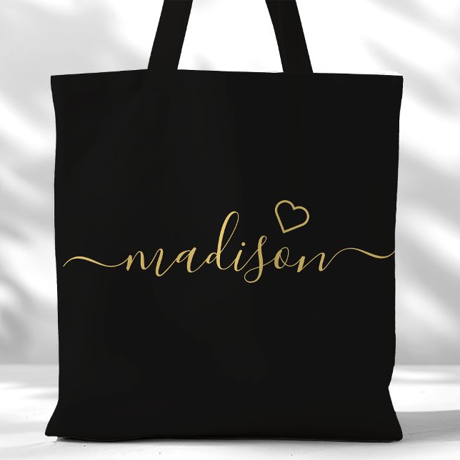 Black And Gold Signature Script Bridesmaid Gift Tote Bag (Creator Uploaded)