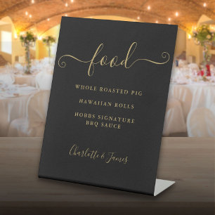 Black And Gold Signature Script Food Menu Pedestal Sign