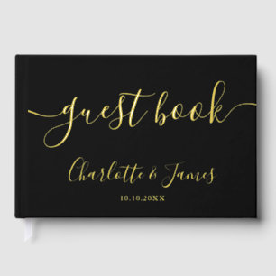 Black And Gold Signature Script Photo Wedding Guest Book