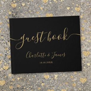 Black And Gold Signature Script Wedding Guest Book