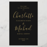 Black And Gold Signature Script Wedding Program<br><div class="desc">Black and gold signature script wedding program featuring chic modern typography,  this stylish wedding program can be personalised with your special wedding day information. Designed by Thisisnotme©</div>