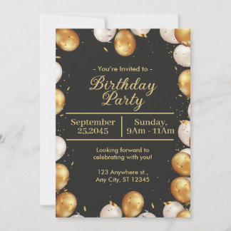 Black and Gold Simple Birthday Party card
