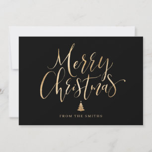 black and gold simple calligraphy Christmas Holiday Card