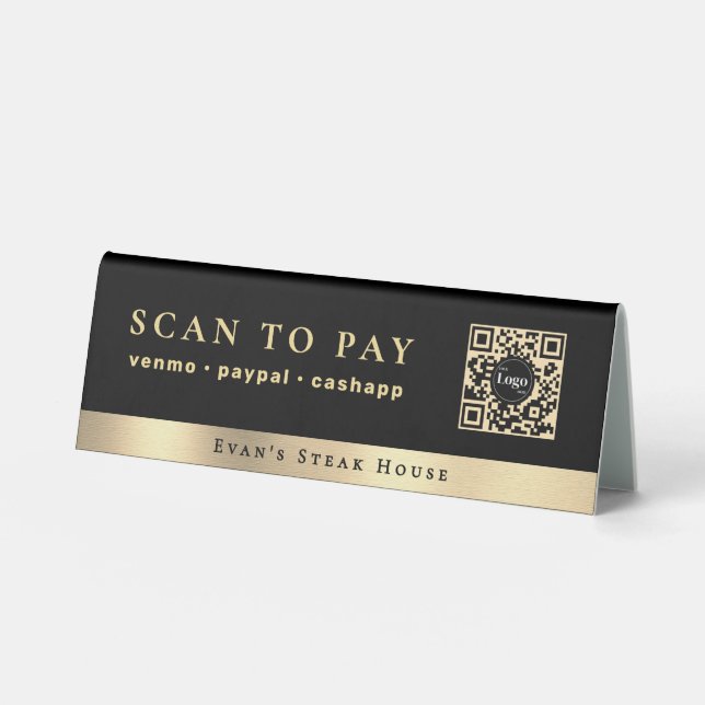 Black and Gold Simple Clean Qr Code Scan To Pay (Front)