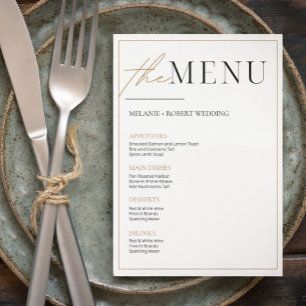 Black and gold simple minimalistic wedding menu invitation