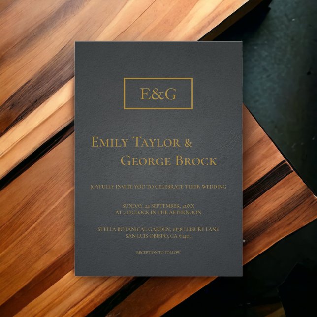 Black And Gold Simple Monogram Elegant Wedding Invitation (Creator Uploaded)