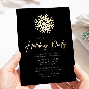 Black and Gold Simple Snowflake Holiday Party