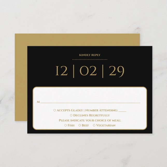 Black And Gold Simple Special Date Wedding RSVP Card (Front/Back)
