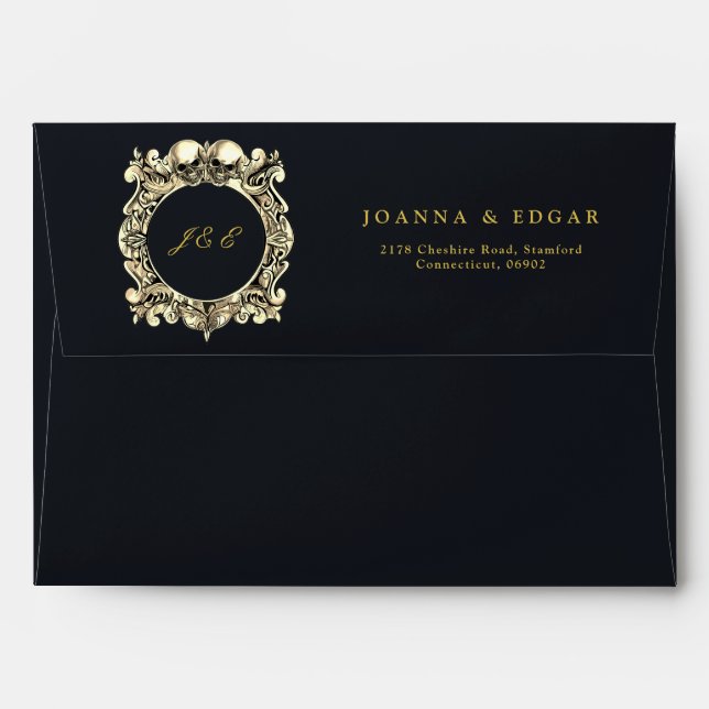 Black And Gold Skulls Gothic Wedding Welcome Sign Envelope (Back (Top Flap))