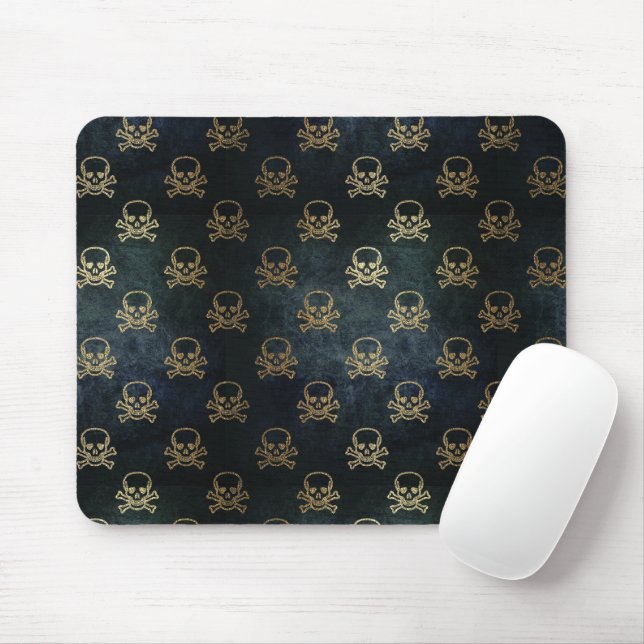 Black and Gold Skulls Mouse Mat (With Mouse)
