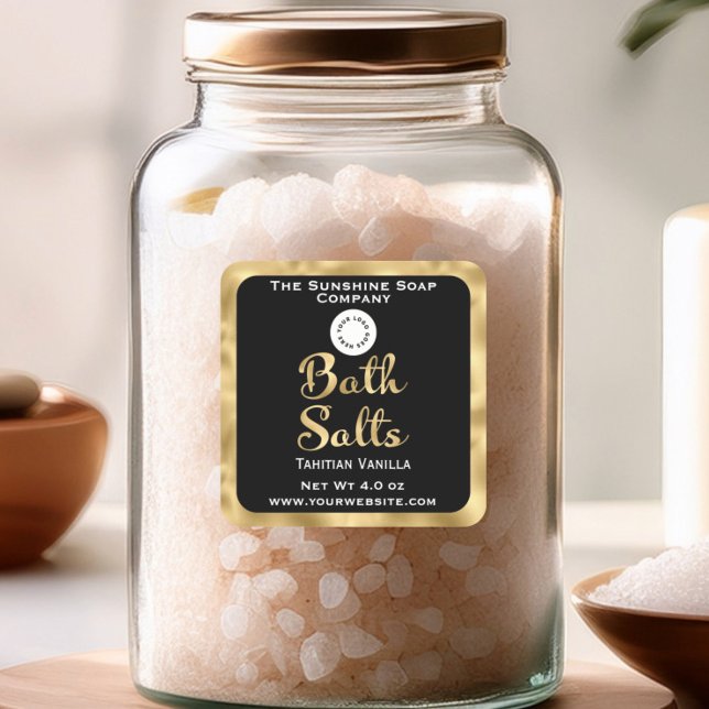 Black and gold small bath salts label with logo (Creator Uploaded)