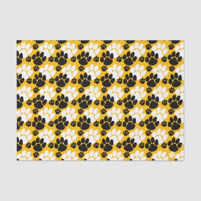 Black and Gold Small Pawprints Tissue Paper (Front)