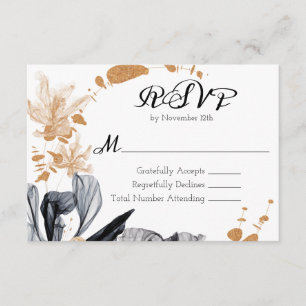 Black and Gold Smoke Flowers Wedding RSVP Enclosure Card