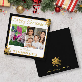 Black And Gold Snowflake 2 Photo Mini Christmas  Card