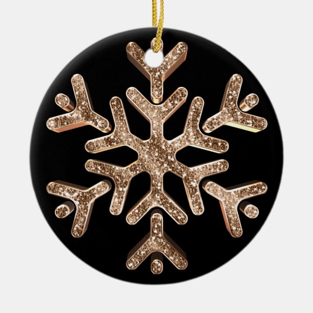 Black and Gold Snowflake Elegant Christmas Ceramic Tree Decoration (Front)
