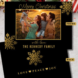  Black And Gold Snowflake Merry Christmas Photo Holiday Card