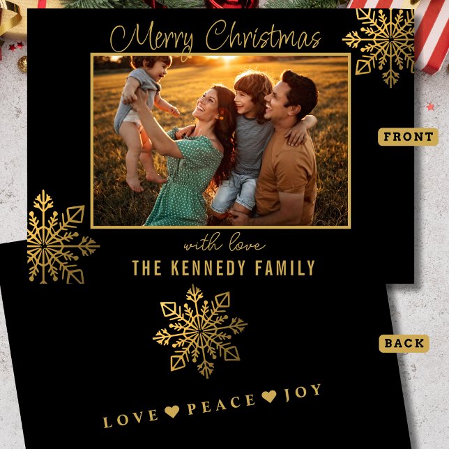  Black And Gold Snowflake Merry Christmas Photo Holiday Card (Creator Uploaded)