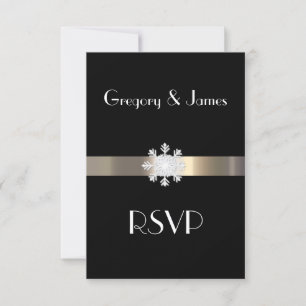 Black and Gold Snowflake Wedding RSVP Card